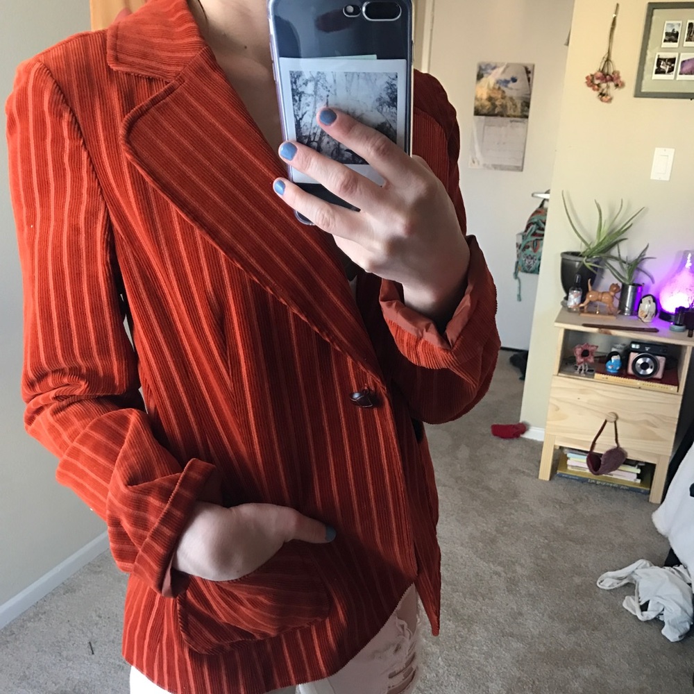 ORANGE CORDUROY STRIPED BLAZER JACKET - Picture 2 of 3
